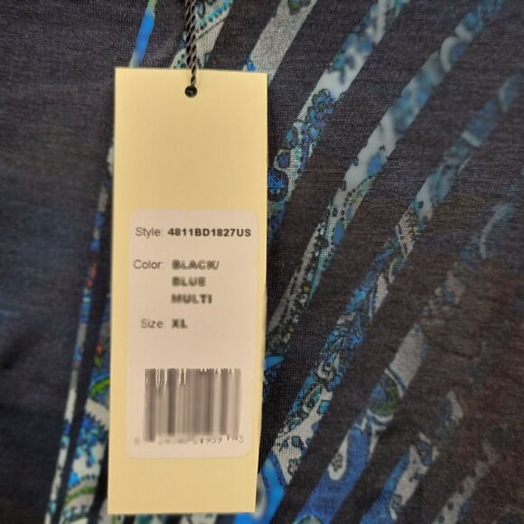 Robert Kitchen Canada Long Sleeve Asymmetric Peacock Print Top XL New - Picture 7 of 12